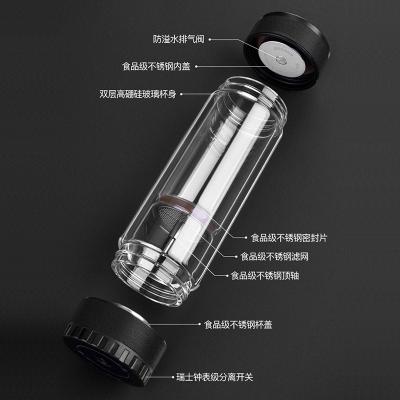 茶水分離泡茶師商務雙層玻璃杯定制禮品杯旋轉(zhuǎn)開關茶杯印logo水杯